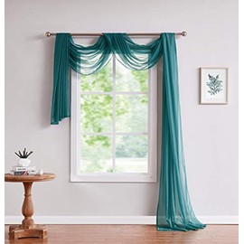 LinenZone Teal Window Scarf Valance in 360 Inch Size. Use Window Scarves as Canopy Bed or Backdrop Curtains, Curtain Scarf, or Sheer Fabric for Draping. (Amazing 55 x 360, Teal)