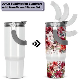 Tswofia 30 Oz Sublimation Tumblers, Sublimation Tumbler Blank with Portable Handle, Stainless Steel Sublimation Cup with Straw Leakproof Flip, Individually Boxed (2 Pack)