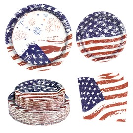180PCS 4th of July Party Supplies – Patriotic American Flag Paper Plates and Napkins Set, Independence Day Disposable Tableware for BBQ, Picnic, Memorial Day & Veterans Day