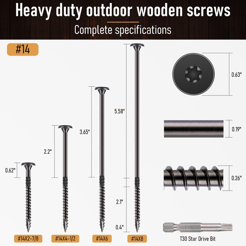 Bobibbi Heavy Duty Wood Screws #14 x 2-7/8", Star Drive