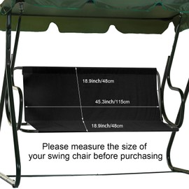 Porch Patio Swing Seat Cover Replacement,Waterproof Oxford Porch Bench Swing Replacement for 3 Seat Outdoor Garden Swings Chair, (Black,45.3 x 18.9 x 18.9 Inches)