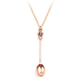 NOUMANDA Charm Tiny Tea Spoon Shape Pendant Necklace with Crown for Women 3 Colors Creative Mini Long Link Chain Jewelry Accessories (rose gold)