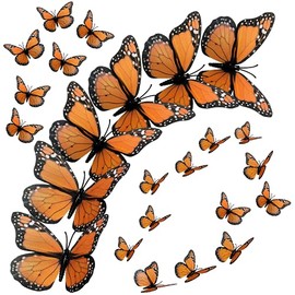 Dzyoleize 24 piezas Víspera de Todos los Santos Mariposa Decoración mural Artificial Monarca Mariposa Decoración de mariposas 3D Mariposa monarca Etiqueta de la pared por Artesanía Hogar pared Boda Cuarto Decoración (Naranja)