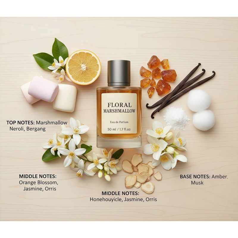 Floral Marshmallow Eau de Parfum for Women, Long-Lasting Gourmand，1.7 Oz