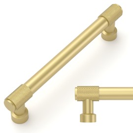 Amerdeco Pack of 10 Furniture Handles, Brushed Brass, 128 mm, Hole Spacing, Drawer Handles, Drawer Handles, Door Handles for Kitchen Cabinets, Wardrobe, UK0070