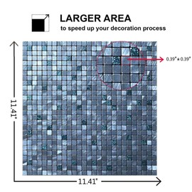 XUANINY 10-Piece Peel and Stick Backsplash for Kitchen Aluminum 3D Wall Sticker Panel Self-Adhesive Metal Mosaic Tile (11.41"x11.41" Light Blue)