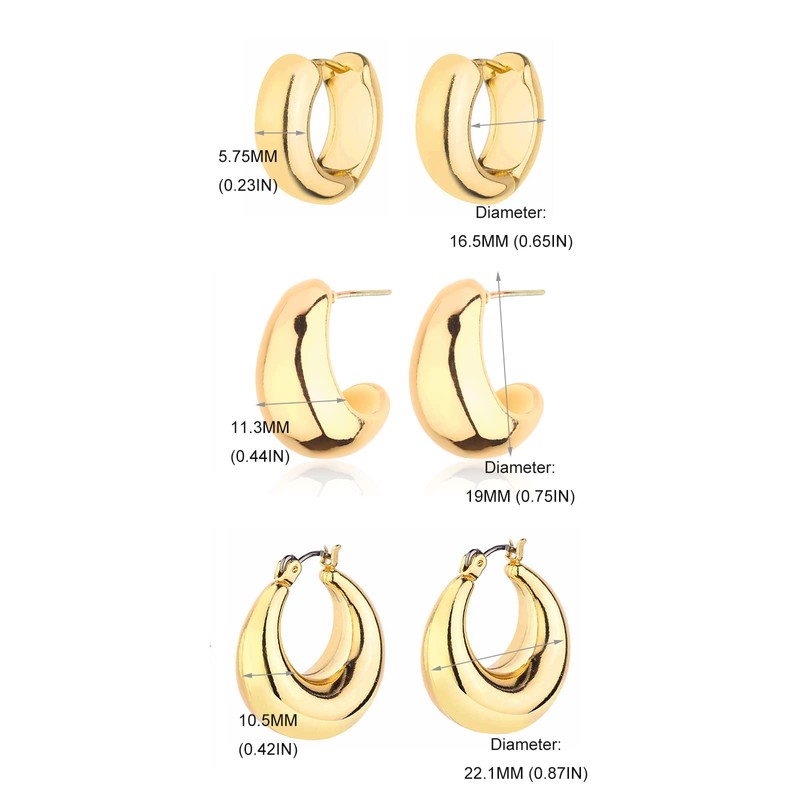 HILXURY Gold Chunky Hoop Earrings Set for Women, 14K Gold