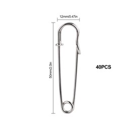 MABAHON 40pcs Safety Pins, Heavy Duty Blanket Pins, 2 Inch Large Safety Pins for Clothing, Hat, Skirts, Bag, Brooch Making (Silver)