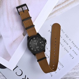 ANNEFIT Nylon Watch Band 24mm, One-Piece Waterproof Military Watch Straps with Heavy Black Buckle (Brown)
