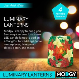 MODGY Luminary Lanterns Candle Holder Decorative Indoor Outdoor Decor, Lanterns for Wedding Centerpiece Decoration Outside Patio 4-Pack, with Flameless Floating LED Candles OnPoint
