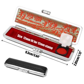 BuleVina Japanese Hanko Stamp Case, Round Leather Stamp Box, Horn Seal Box, Black, 12mm Compatible, Rectangular, PU Leather & Metal, 9.2x2.5cm