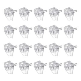 HARFINGTON 20pcs Shelf Support Peg 5mm/0.2" Steel Bracket Pegs with Pin Shelf Peg Shelf Clips for Furniture Bookcase Wardrobe Kitchen Cupboard, Transparent