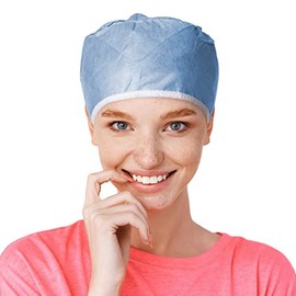 EZGOODZ Blue Disposable Surgical Cap. Pack of 100 Disposable Hair Covers PP 30 GSM, Nurses Head Coverings for Surgical Personnel. Scrub Cap for Clinics. Surgical Hairnets with Stationary Ties.