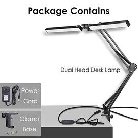 JOEKGIN LED Desk Lamp for Home Office, Table Lamp Adjustable Swing Arm Desk Lamp Dimming and Tempering, Desk Lamp with Aluminum Clamp, Cord Power