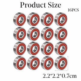 16PCS 608RS Red Skate and Skateboard Metal Wheel Bearings – ABEC 9 Rated – Great for Speed - Skateboards, Inline, Roller Skates, Scooter, Longboard Wheels