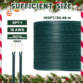 Tellegloww 100 FT SPT-1 Christmas Wire 18 Gauge Wire 2 Conductor Electrical Wire 18/2 Low Voltage Landscape Wire Green Automotive Wire PVC Cover Copper Wire for LED Strips Lamp Lighting Marine
