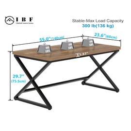 IBF Rustic Computer Desk, Modern Metal Home Office Desk, Farmhouse Work Study Writing Desk in Bedroom, Minimalist Wood Laptop Executive Workstation Computer PC Gaming Table, Rustic Oak, 55 in