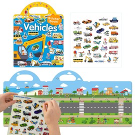 Vehicle Sticker Book for Toddlers 3-6 Years - 36PCS Reusable Waterproof Stickers with Trucks, Cars, Airplanes and Boats, Montessori Travel Activity Toy, Ideal Present for Kids