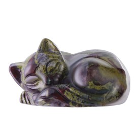 Artistone 2" Sleeping Cat Statue Dragon Blood Healing Crystals Hand Carved Cute Kitten Figurine, Worry Stone for Anxiety Relif Home Desk Decor Animal Figurine
