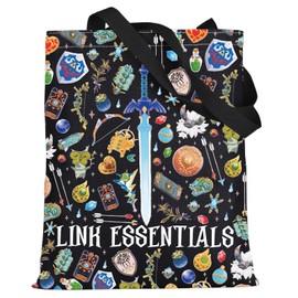 LEVLO Cartoon Game Canvas Tote Bag Cartoon Game Fans Gift Link Essentials Game Shoulder Bag Gamers Merchandise, Link Black Tote, Medium