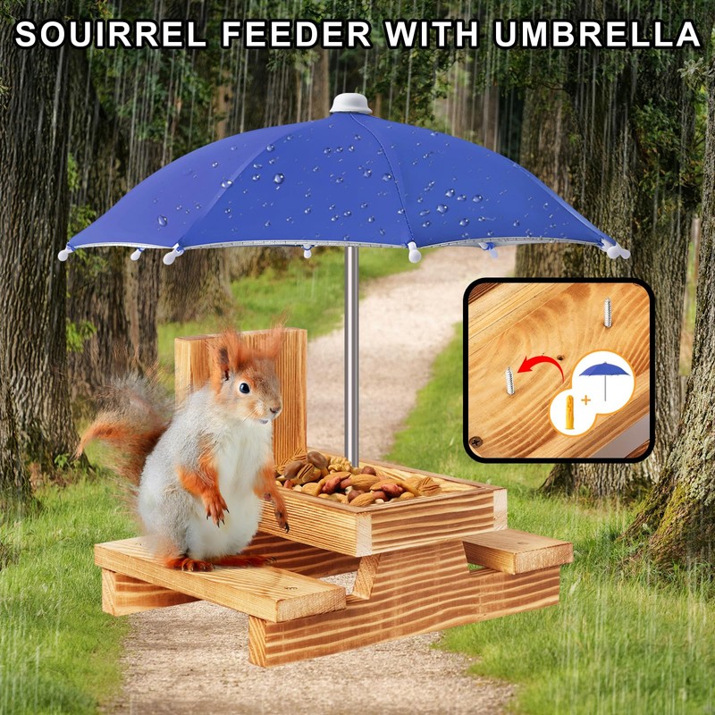 Gnodary Squirrel Feeder with Umbrella, Squirrel Feeders for Outside, Squirrel