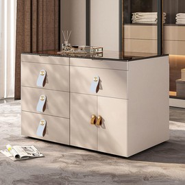 BOOLSFMAM Leather Drawers Pulls Handles, 4 Pack Knobs for Cabinet Dresser Drawers, Soft Closet Door Knobs Upgrade The Look of Furniture, Perfect Replacement of Metal Cabinet Knobs