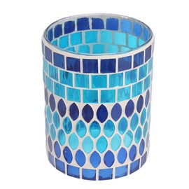 Mosaic Votive Candle Holder Handcrafted Glass Tea Light Holder for Home Decor Blue