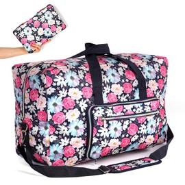 22" Foldable Large Travel Duffel Duffle Bag Sports Gym Tote Bag For Women Overnight Carryon Weekend Bag Shoulder Bag Water Resistant (B flower)