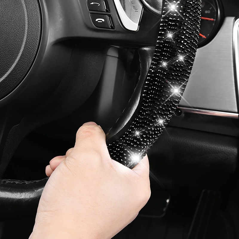 CAR PASS 2PCS Bling Diamond Segmented Steering Wheel Cover with