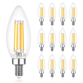 Sigalux Chandelier Light Bulb,Dimmable LED Candelabra Light Bulbs, 60 Watt Equivalent,5000K Daylight,450 LM,B10 Vintage Filament Clear Glass Candle Light Bulb ETL Listed,12 Packs