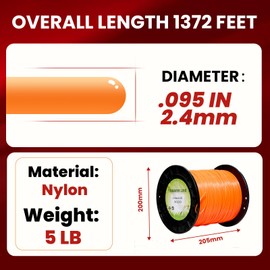 SENZHAO 095 Inch String Trimmer Line 0.095 Weed Eater String for Stihl Commercial Heavy Duty by-1372 Feet Round Nylon for Most Trimmer Types (red-Orange), 5 LB