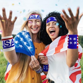 USA Accessories,4th of July Accessories for Women and Men and Kid,Fourth of July Party American Flag Accessorie,Independence Day Patriotic Headband, Wrist Strap, Square Scarf,USA Themed Stuff (8PC)