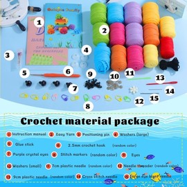 7PCs Rainbow Octopus Family Crochet Kit for Beginners Adults & Kids - Complete Starter Set with Video Tutorial, Hook, Tools + Extra Yarn! - Amigurumi Craft Gift Idea (UK Stock)