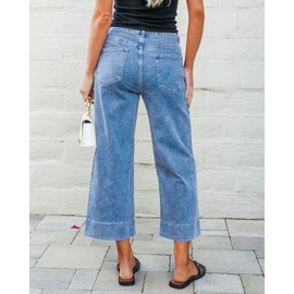 GRAPENT Concert Outfits: Women's Capris with Pockets - Summer Straight Jeans, Wide Leg Jeans, Stretchy Color: Roadknight Blue, Size 8 to 10