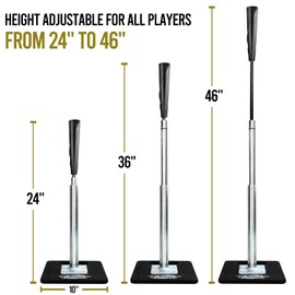 PLAYAPUT Baseball Batting Tee - Portablel Hitting Tee for Baseball/Softball with Handrolled Flexible Rubber Top, Premium Baseball Tee,Height Adjustable 24-46 inches for Kids or Adults| Easy Carrying