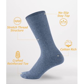 INNERSY Men's Cotton Socks Soft Crew Socks Casual Dress Socks 6 Pairs(2 Light Grey/2 Brown/2 Blue,Small(6-12))