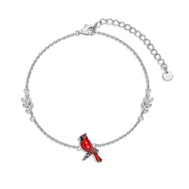 LONAGO 925 Sterling Silver Red Cardinal Bird Bracelet Adjustable Link Chain Our Love Never Dies Jewelry Gifts for Women