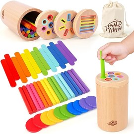 Wooden Montessori Baby Toddler Toys: 3 in 1 Learning Fine Motor Skills Toys , Educational Color Sorting Fidget Sensory Toys for Toddlers 1-3, Object Permanence Cause and Effect Toys Boys Girls Gifts