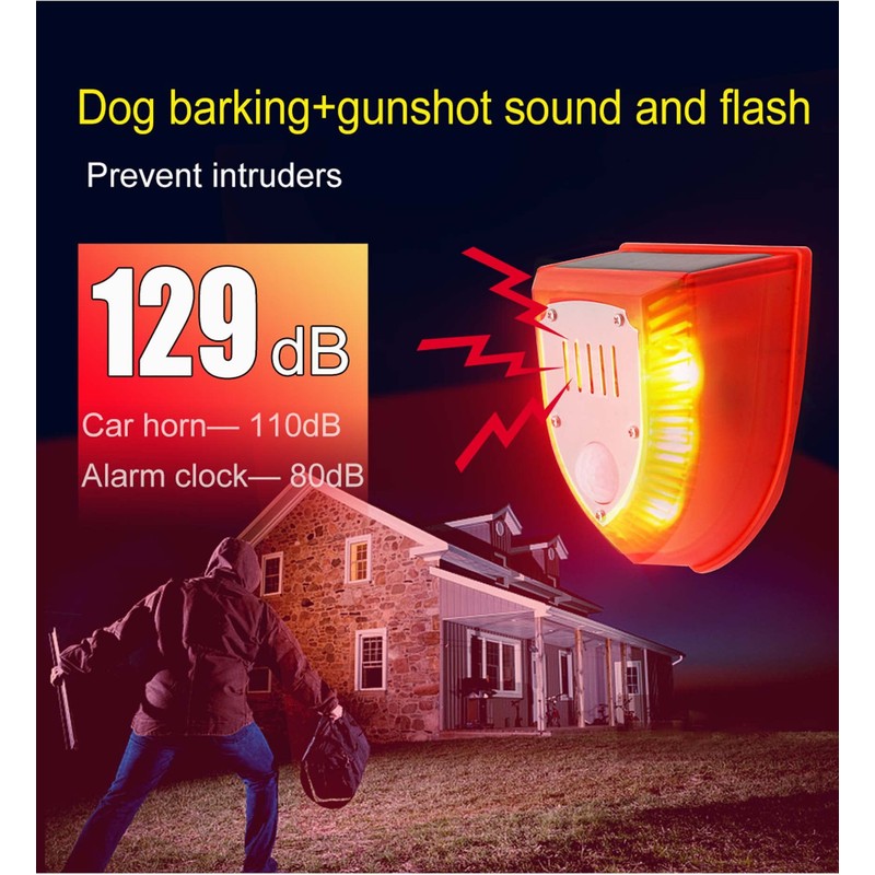2 Pack Solar Security Alarm Lights, 129dB Gunshot Sounds &