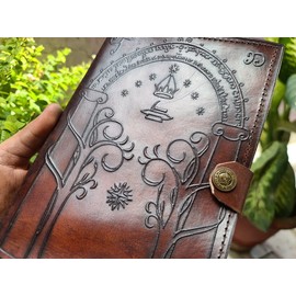 Quirky Craft Brown Leather Journal, Doors of Durin, Tolkien Lord of the Ring Embossed Journal, Book of Shadows Notebook