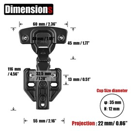 JQK Cabinet Hinges Black, 100 Degree Soft Closing Insert Door Hinge for Frameless Cabinet with Door Bumper, Stainless Steel Matte Black Finish, 4 Pack, CH102-PB-P4