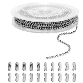 16.4ft Ball Chain - 2.4mm Necklace Chain - Silver Stainless Steel with 20 connectors - Perfect for Jewelry Making, Bracelets, and Crafts，Dog tag Chain