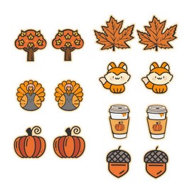 Thanksgiving Earrings Set Cute Turkey Pumpkin Maple Leaf Dangle Earrings Squirrels Wooden Thanksgiving Fall Stud Earrings for Women Jewelry Autumn Harvest Jewelry Gifts