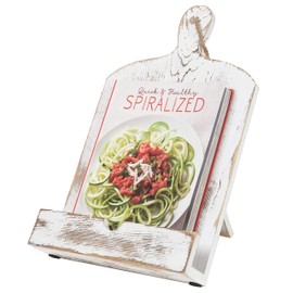 MyGift Recipe Book Holder, Whitewashed Wood Cutting Board Style Cookbook Holder, Wooden Book Stands for Display