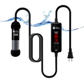 AquaMiracle Upgraded 25W Small Aquarium Heater Fish Tank Heater Turtle Heater Super Mini Aquarium Heater, Dry-Run/Overheating Protection and Memory Function, Dual LED Display, for 3-5 Gal Tanks