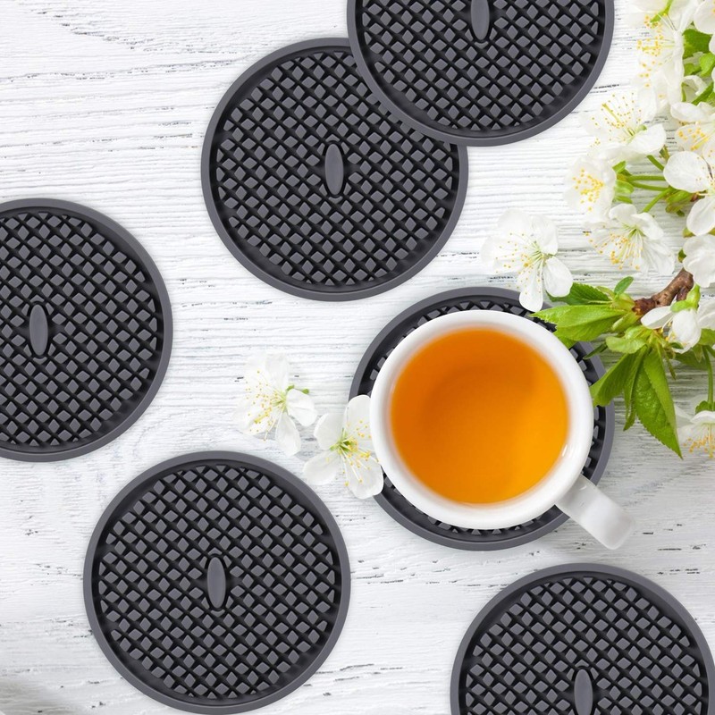 ME.FAN Silicone Coasters [6 Pack] Thickened Drink Coasters with Holder