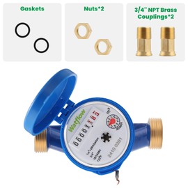 Watflow DN20 Water Meter 3/4" NPT, Cubic Water Flow Meter, Cold Water Meter with Brass for Garden or Factory, Single-Jet Horizontal Install.(No Lead-Free)