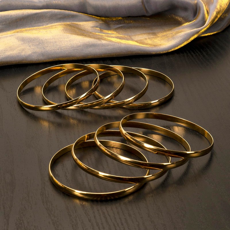 Linkidea 8-Piece Gold-Tone Stainless Steel Bangle Set for Women, Size