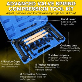 Acymner Valve Spring Compressor Kit with 4 Suction Cups | Valve Spring Removal Tool, Valve Spring Tool, 16PCS Valve Removal and Lapping Tool Set for Motorcycle, ATV, Car, Small Engine Repairs (Blue)