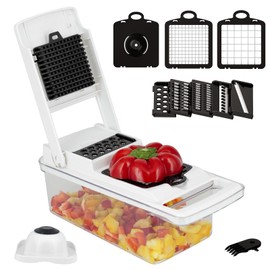 KITIDEA Vegetable Chopper, Onion Chopper, 10 in 1 Multifunctional mandoline slicer and dicer, Dicing Machine, Veggie Chopper With 8 Blades, Carrot Chopper for Salad Potato Carrot Garlic (White)